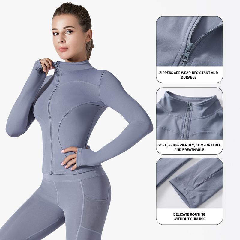 Women'S Slim Yoga Clothes Women'S Workout Jacket Lightweight Zip up Yoga Jacket Cropped Athletic Slim Fit Tops Full Zip Running Track Jacket, Quick-Drying and Breathable