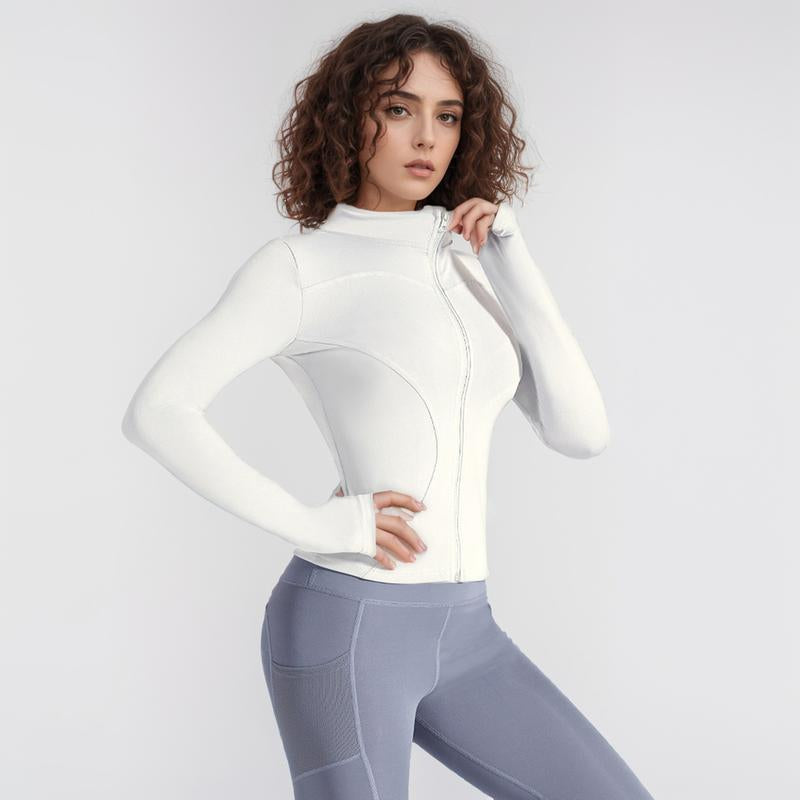 Women'S Slim Yoga Clothes Women'S Workout Jacket Lightweight Zip up Yoga Jacket Cropped Athletic Slim Fit Tops Full Zip Running Track Jacket, Quick-Drying and Breathable