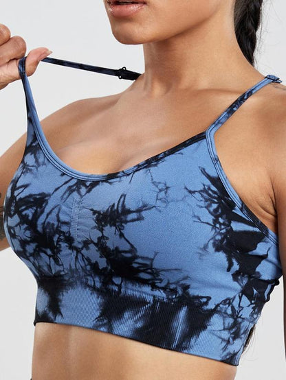 Women'S Tie Dye Print Ruched Sports Bra, Breathable Comfortable High Stretch Sports Bra, Ladies Sportswear for Indoor Outdoor Wear, Athletic Wear