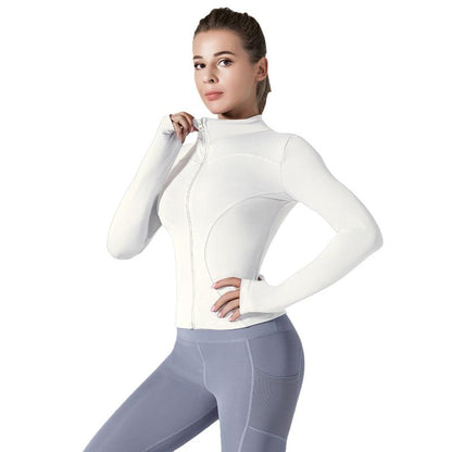 Women'S Slim Yoga Clothes Women'S Workout Jacket Lightweight Zip up Yoga Jacket Cropped Athletic Slim Fit Tops Full Zip Running Track Jacket, Quick-Drying and Breathable