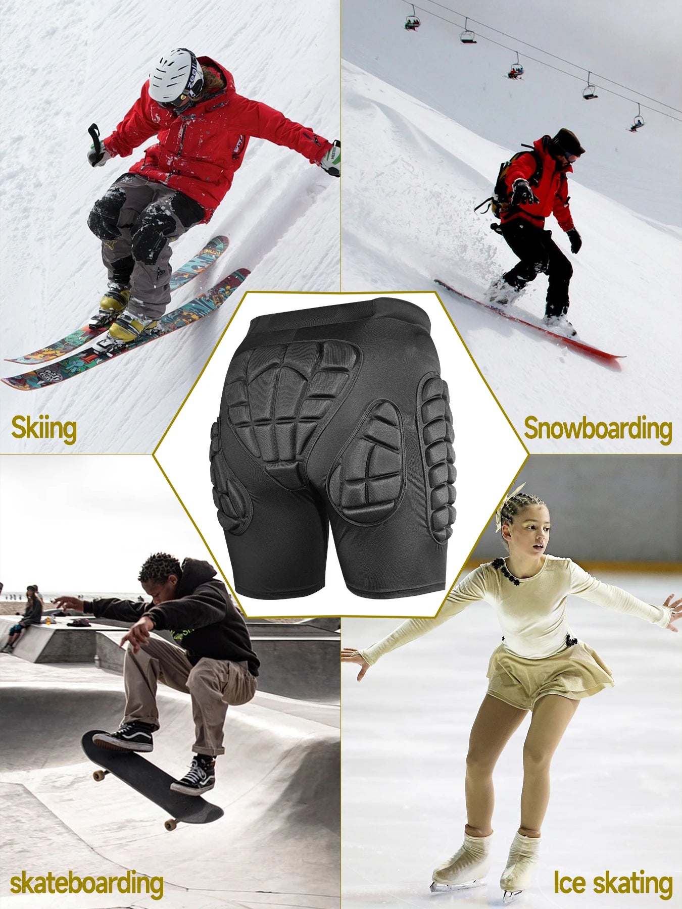 AVIVOR Pads Shorts 3D Protective Shorts for Snowboard and Ski Unisex Sports Hip Protection Pad