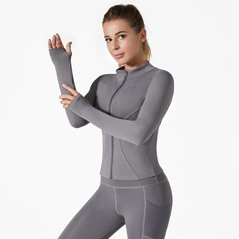 Women'S Slim Yoga Clothes Women'S Workout Jacket Lightweight Zip up Yoga Jacket Cropped Athletic Slim Fit Tops Full Zip Running Track Jacket, Quick-Drying and Breathable