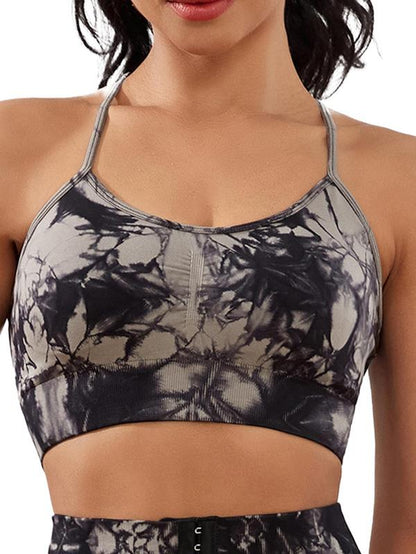 Women'S Tie Dye Print Ruched Sports Bra, Breathable Comfortable High Stretch Sports Bra, Ladies Sportswear for Indoor Outdoor Wear, Athletic Wear