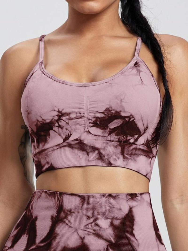 Women'S Tie Dye Print Ruched Sports Bra, Breathable Comfortable High Stretch Sports Bra, Ladies Sportswear for Indoor Outdoor Wear, Athletic Wear