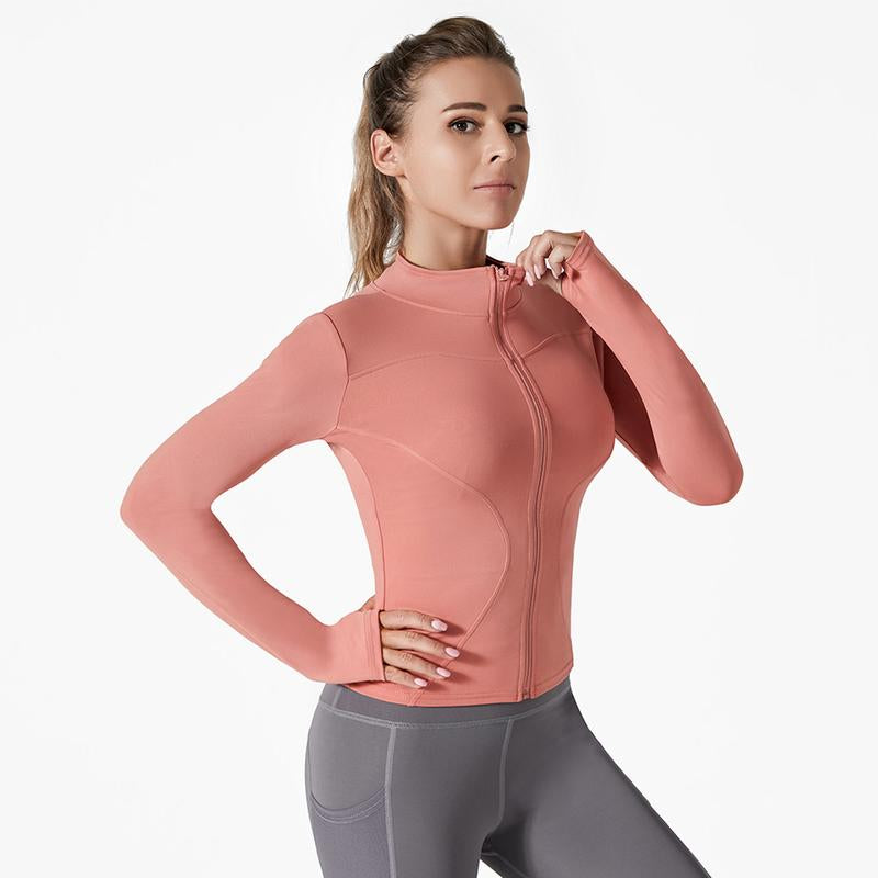 Women'S Slim Yoga Clothes Women'S Workout Jacket Lightweight Zip up Yoga Jacket Cropped Athletic Slim Fit Tops Full Zip Running Track Jacket, Quick-Drying and Breathable