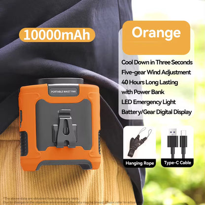 20000Mah Outdoor Portable Waist Fan Hanging Neck Fan Strong Wind with Power Bank LED Lighting for Sports Courier Outdoor Working